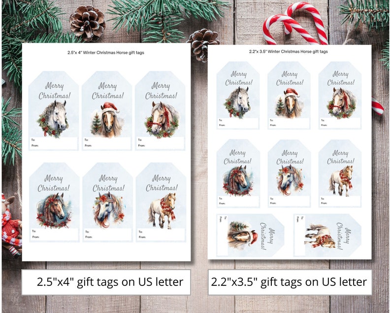 horse gift tags on US letter