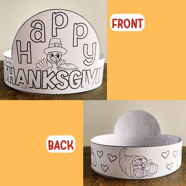 Happy Thanksgiving Coloring Crown Craft for Kids, Printable Fall Paper ...