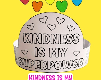 World Kindness Day Paper Crown Coloring Ambachtelijke activiteit voor kinderen, Kindness Is My Superpower-hoed Valentijnsdag Klasactiviteiten Kleuterschool