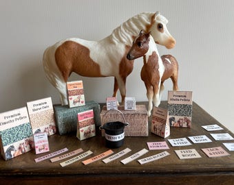 Miniature Horse Barn Feed Printable 1:12 Scale Dollhouse Accessories PDF Mini Horse DIY Cut and Glue Feed Farmhouse Stable Supplies Labels