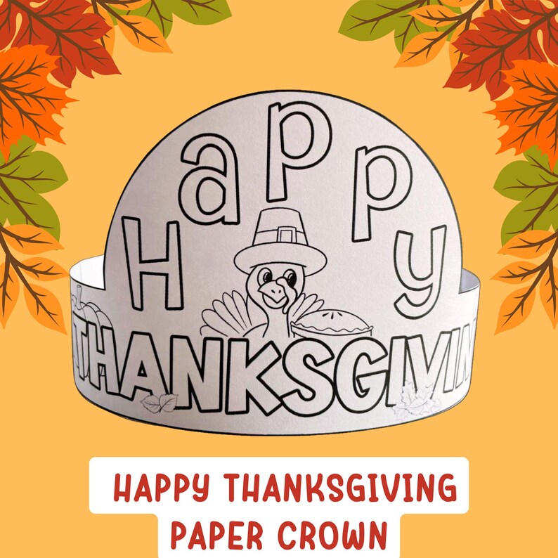 Happy Thanksgiving Coloring Crown Craft for Kids, Printable Fall Paper ...