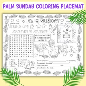 Palm Sunday Coloring Page Placemat Printable Christian Easter Worksheet Holy Week Kids Coloring Activity Sunday School Activities for Kids