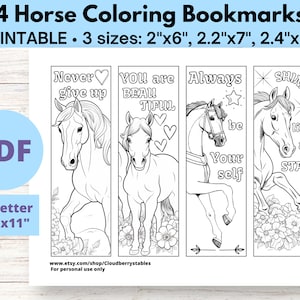 4 Printable Horse Coloring Bookmarks for Kids and Adults, Printable ...