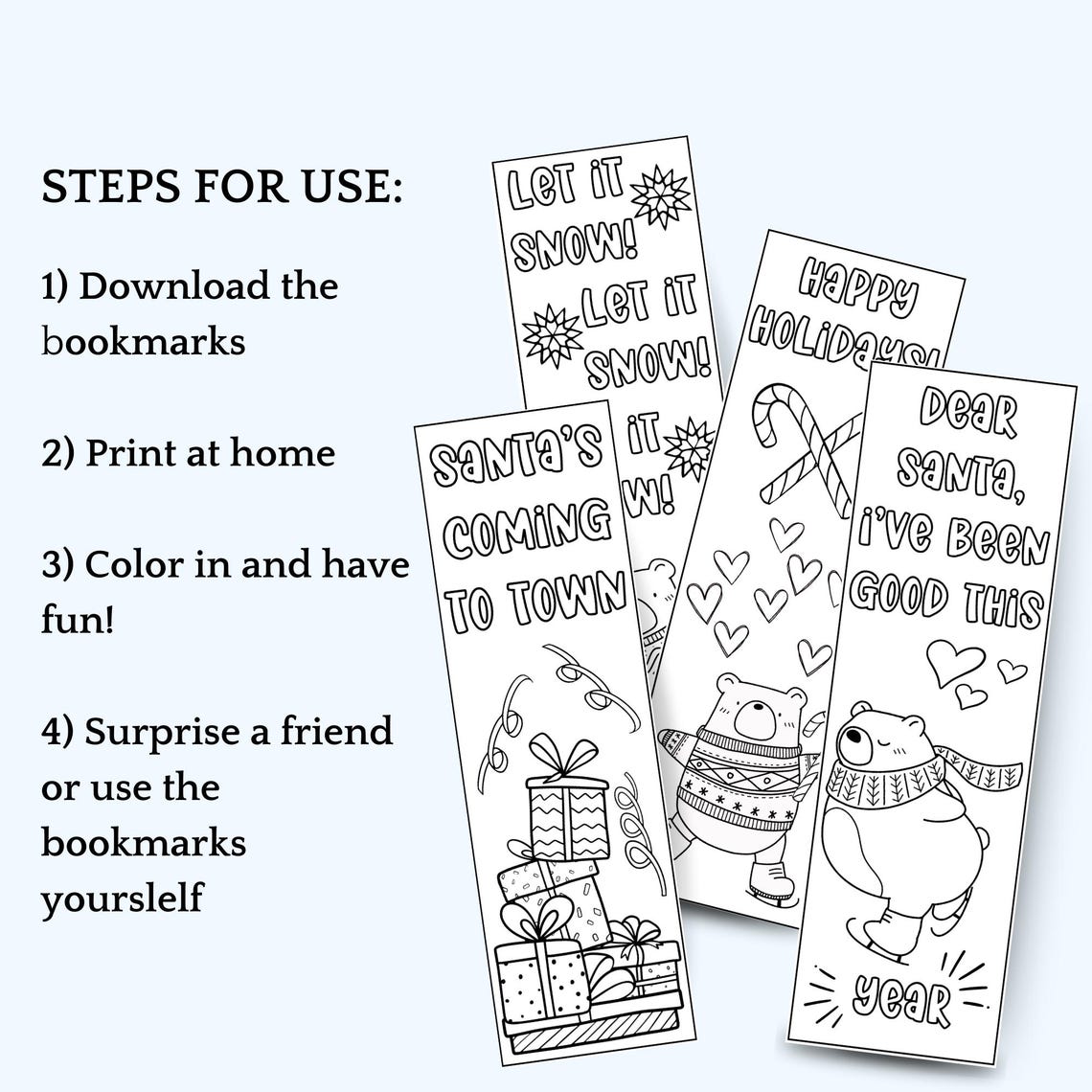 Christmas Coloring Bookmarks, Printable Bookmarks for Kids, Winter ...