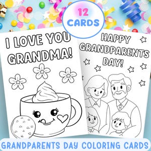 Großeltern-Tag Malkarten Handwerk Aktivität, glückliche Großeltern-Tageskarten, Oma Opa Malseiten für Kinder, Geschenk für Oma