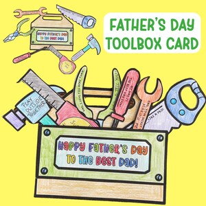 Carta da colorare con la cassetta degli attrezzi per la festa del papà, regalo per la festa del papà da parte dei bambini, carta da regalo stampabile per il papà, carta da compilare, tutto sul mio papà
