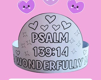Christian Coloring Page Paper Crown Craft Psalm 139:14 I Am Wonderfully Made Sunday School Bible Verse Printable Holy Week Activity for Kids