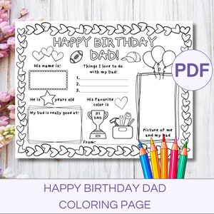 Happy Birthday Dad Malseite Malseite Karte für Dad Geschenk von Kinder Zum Ausdrucken DIY Geschenk für Dad Karte Ausfüllen Geburtstagskarte Alles über meinen Dad