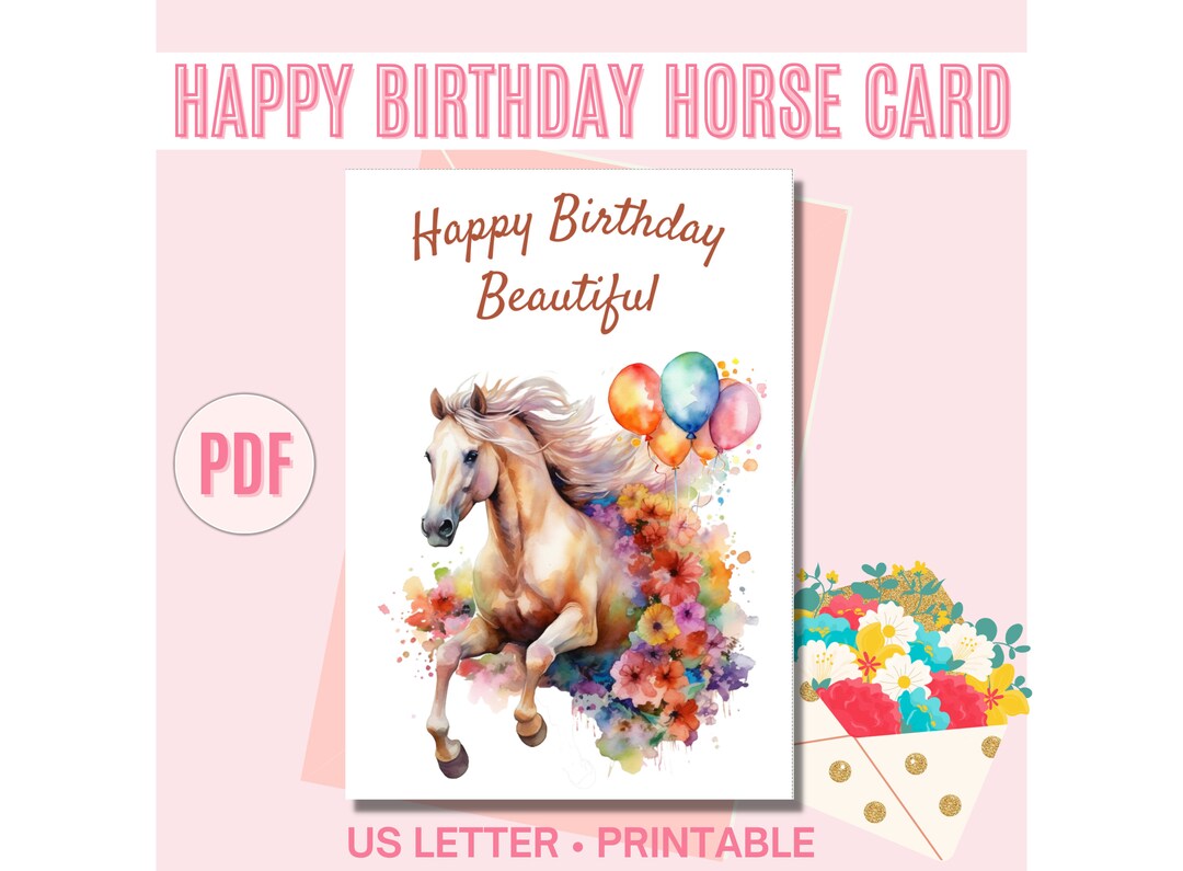 Printable Happy Birthday Card, Horse Birthday Card, Birthday Card for ...