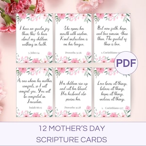 Tarjetas con las Escrituras para el Día de la Madre Tarjetas imprimibles con la Biblia para el Día de la Madre Tarjetas con versículos bíblicos de regalo para mamá Tarjetas imprimibles de estudio bíblico para madres con Proverbios 31
