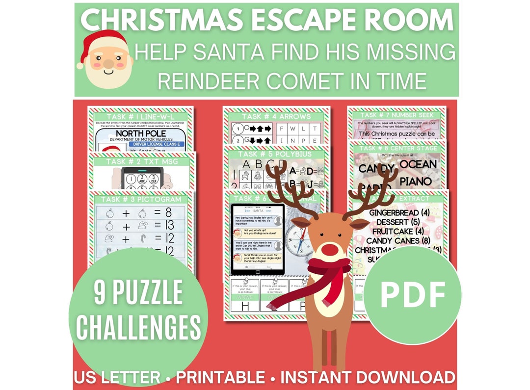 Printable Christmas Escape Room for Kids: Help Santa (Instant Download ...