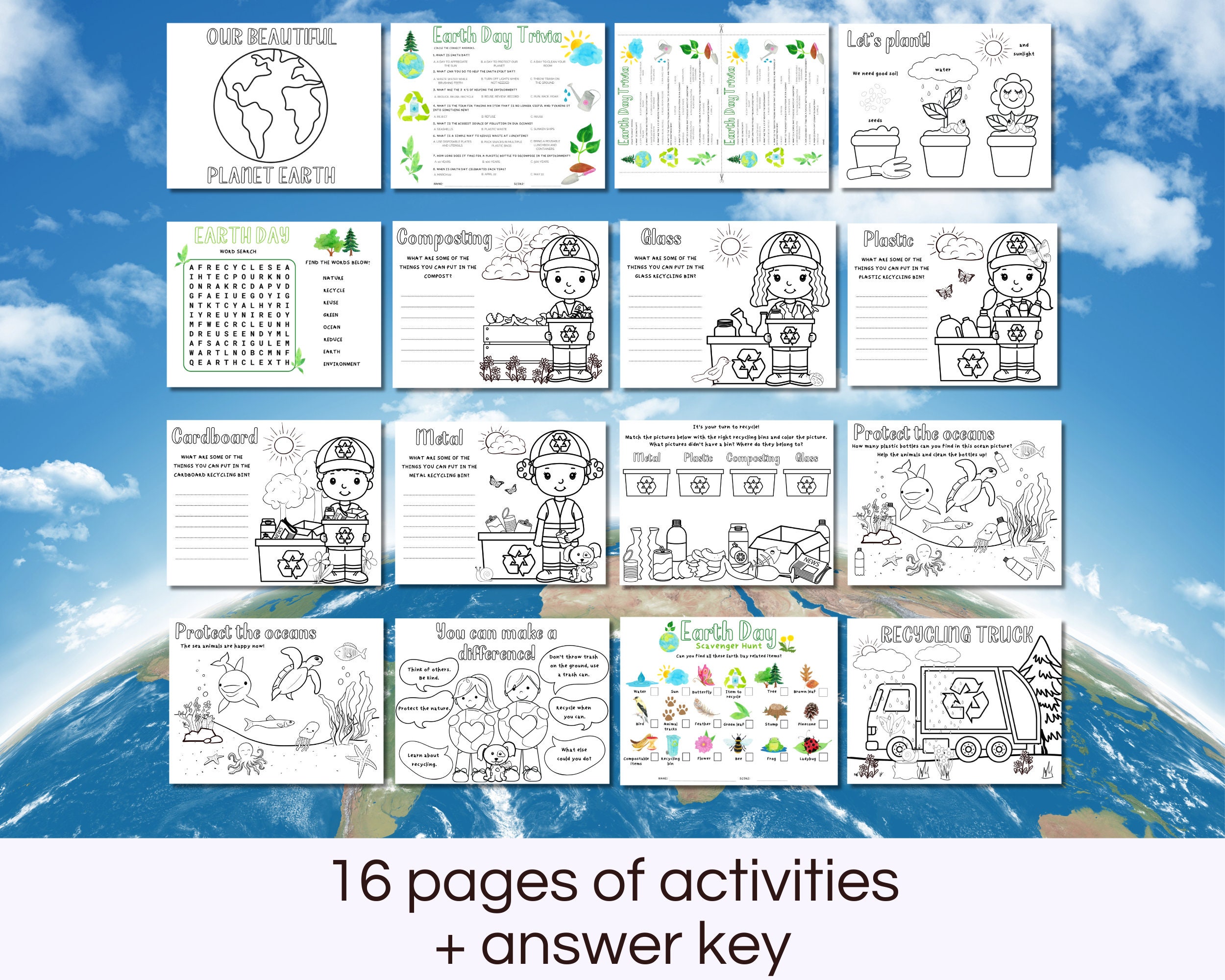 Earth Day Activity Pack for Kids Printable Earth Day Coloring Zero ...