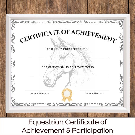 Equestrian Certificate of Achievement, Horse Camp Award Horse Certificate of Participation, Riding Achievement Award, Pony Club Competition