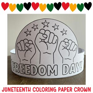 Activité de bricolage en papier Couronne à colorier Juneteenth pour les enfants, chapeaux de fête Juneteenth, modèle de bandeau couronne de la liberté émancipation imprimable
