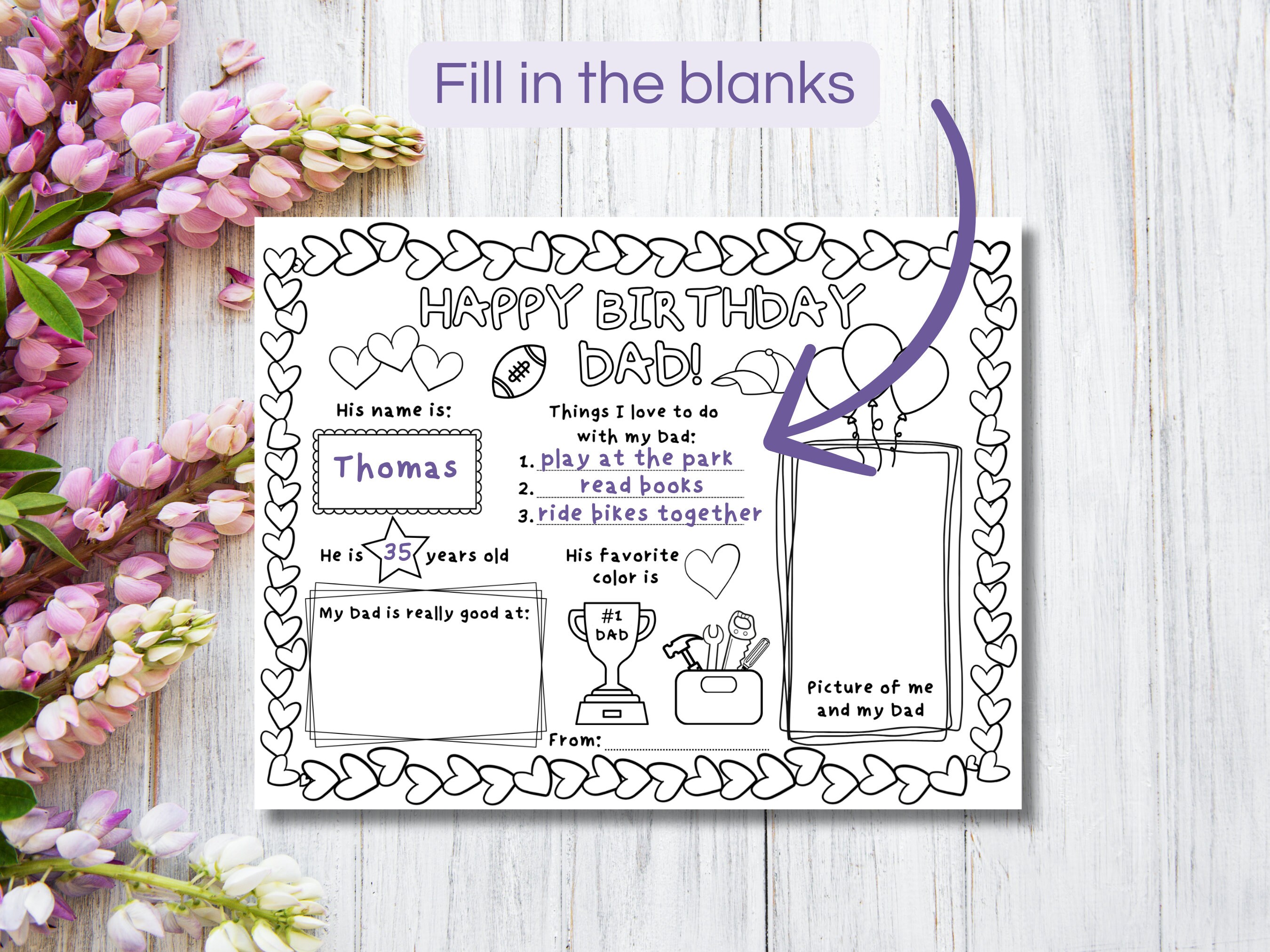 Happy Birthday Dad Coloring Page Coloring Card for Dad Gift From Kids ...