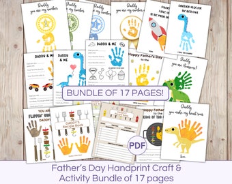 Paquete de arte imprimible con huellas de manos del Día del Padre Arte con huellas de manos del Día del Padre DIY Regalo para papá de niños Todo sobre mi papá para colorear imprimible