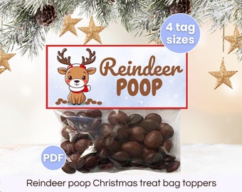 Reindeer Poop Christmas Treat Bag Topper Printable, Funny Christmas Labels Reindeer Stocking stuffer Ideas Christmas Party Favor Treat tags