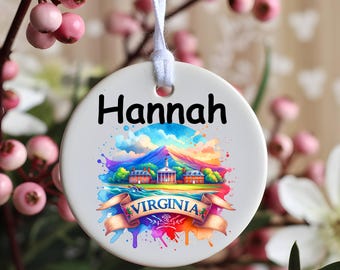 Personalized Virginia State Ornament: Travel Souvenir, Home State Keepsake