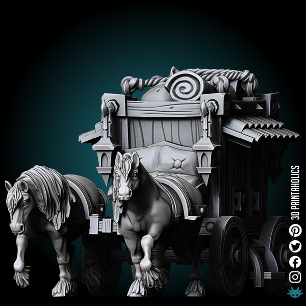 Horse Carriage- Premium Plant Based Resin 3D Printed Miniature, TableTop Gaming, Dungeons and Dragons Fantasy, Scenery Props