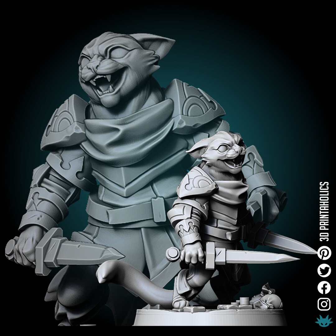 Cat Rogue Premium Plant Based Resin 3D Printed Miniature, Tabletop