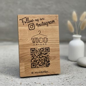 QR Code Aufsteller Holz mit Logo | Google Bewertung & Instagram Schild für Gastro, Friseur, Hotel | Tischaufsteller Eiche personalisiert"