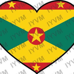 Etiqueta engomada del corazón de la bandera de Granada Gwenad Grenadian Creole French Ever Conscious of God We Aspire Build and Advance as One People St. George's