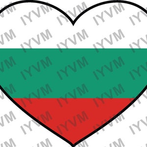 May include: A heart-shaped flag of Bulgaria. The flag is white, green, and red. The colours are arranged in horizontal stripes.
