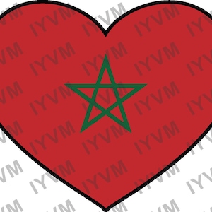 Maroc Drapeau Coeur Autocollant Sticker / Royaume du Maroc / المملكة المغربية / Rabat / Marocain