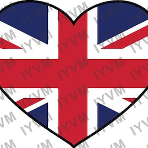 Calcomanía de la etiqueta engomada del corazón de la bandera del Reino Unido / Reino Unido de Gran Bretaña e Irlanda del Norte / Reino Unido / Gran Bretaña / Londres /