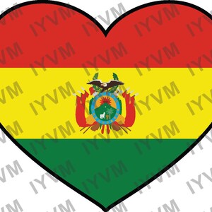 Decalque adesivo de coração com bandeira da Bolívia / Sucre / La Unión es la Fuerza / Estado Plurinacional da Bolívia