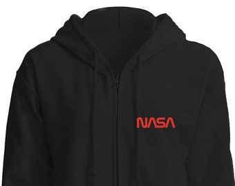 Sudadera con capucha y cremallera completa de la NASA Personalízala con tu nombre Personaliza sudadera con capucha y cremallera con cremallera Logotipo de gusano de la NASA