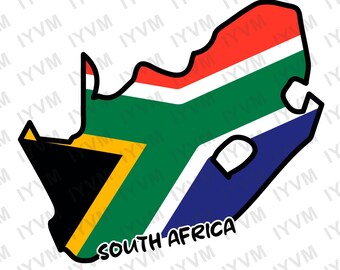 Zuid-Afrika kaart opstrijkbare warmteoverdracht vinyl HTV / Republiek Zuid-Afrika / RSA / Pretoria / Kaapstad / Bloemfontein / Johannesburg