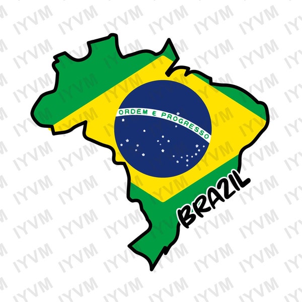 Brazil Map Iron On Heat Transfer Vinyl HTV / Brasília / Federative Republic of Brazil / Brazilian / Brasil / Ordem e Progresso