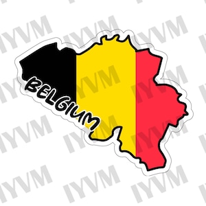 Calcomanía de la bandera del mapa de Bélgica / Bruselas / Eendracht maakt macht / L'union fait la force / Einigkeit macht stark / Belga