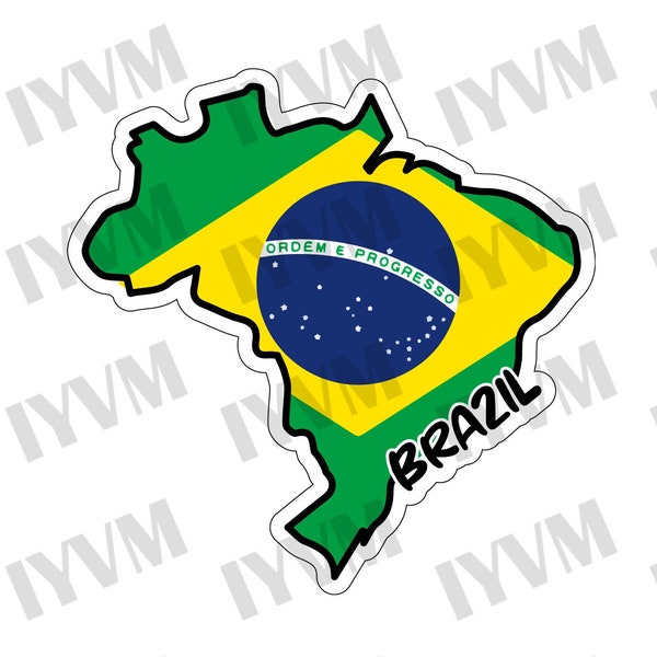 Brazil Map Flag Sticker Decal / Brasília / Federative Republic of Brazil / Brazilian / Brasil / Ordem e Progresso