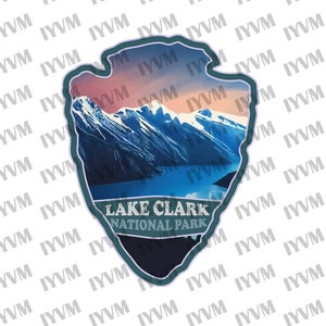 Etiqueta engomada de la etiqueta del Parque Nacional Lake Clark - Serie de Parques Nacionales de EE. UU.