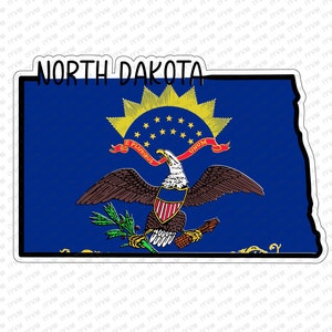 State of North Dakota Karte Flagge Aufkleber Aufkleber USA North Dakota State Bismarck The Peace Garden State Flickertail State Rough Rider