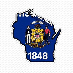 State of Wisconsin Map Flag Sticker Decal  USA Wisconsin State  Madison  The Badger State  America&#39;s Dairyland  The Mitten State /