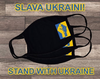 Ukraine Flag Resist Fist Zelensky I Stand with Ukraine Black Face Mask / Slava Ukraini! / Anti War / Say No to War / Pray for Ukraine