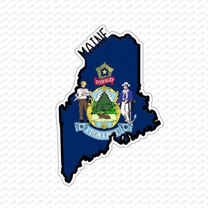 Stato del Maine Mappa Bandiera Adesivo Decalcomania USA Stato del Maine Augusta The Pine Tree State