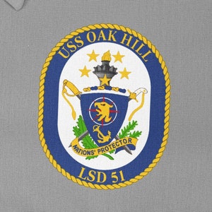 USS Oak Hill LSD-51 badge opstrijkbare hitteoverdrachtvinyl HTV Harpers Ferry Class Dock landingsschip