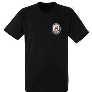 DDG-91 USS Pinckney Black Short Sleeve Tee Shirt Badge Printed on Left Chest