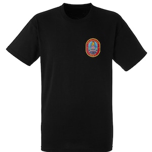 MCM-11 USS Gladiator Black Short Sleeve Tee Shirt Badge Printed on Left Chest