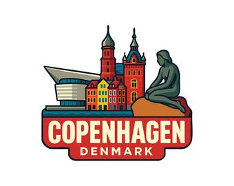 Naklejka na ścianę z motywem kopenhaskim z winylu wycinana z panoramą miasta