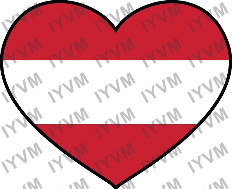 May include: A red heart with a white stripe across the middle, representing the Austrian flag.