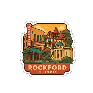 Rockford Illinois Sticker Decal Vinyl Die-Cut City Skyline Landmark Design