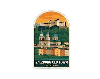 Sticker sticker sticker van vinyl, oude stad van Salzburg, Oostenrijk, gestanst symbolisch monument