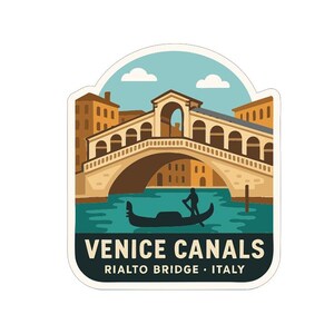 Venedigs kanaler och Rialtobron Italien Stryk-på värmeöverföringsvinyl HTV stansad symbolisk landmärkesdesign