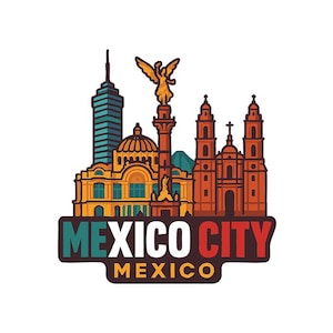 Calcomanía de vinilo troquelada de la Ciudad de México con diseño de silueta de ciudad.