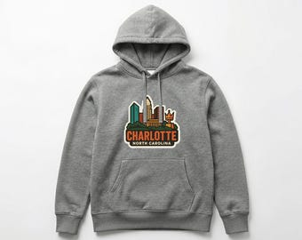 Charlotte Pull-over Hoodie Die-Cut City Skyline Landmark Design Personalize it with Your Name Customize Hoodie